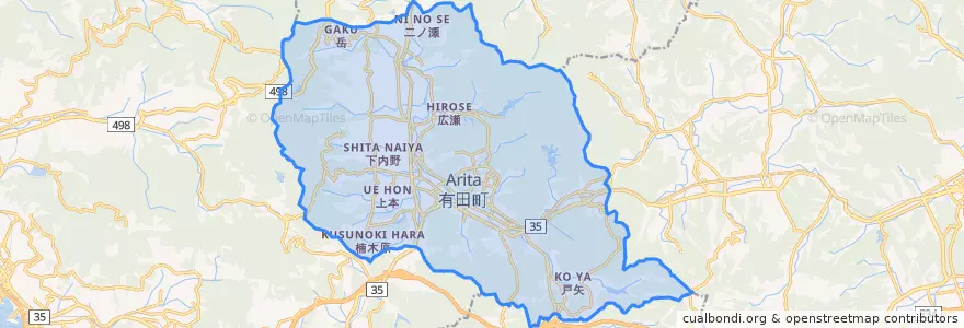 Mapa de ubicacion de 有田町.