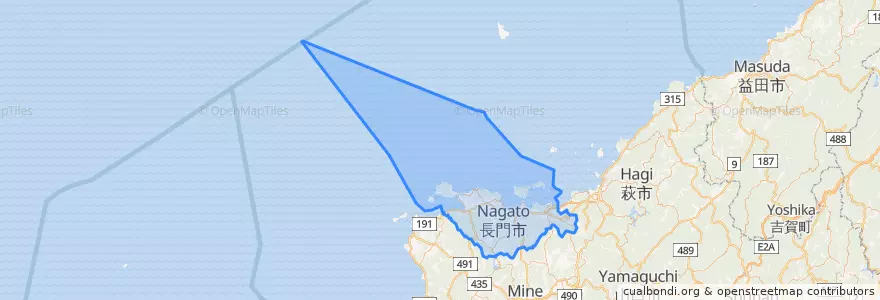 Mapa de ubicacion de 長門市.