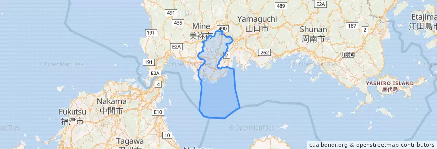 Mapa de ubicacion de 宇部市.