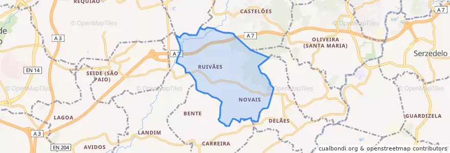 Mapa de ubicacion de Ruivães e Novais.