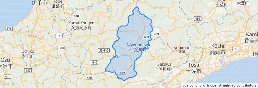 Mapa de ubicacion de 仁淀川町.