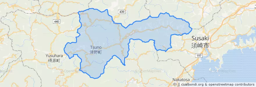 Mapa de ubicacion de 津野町.