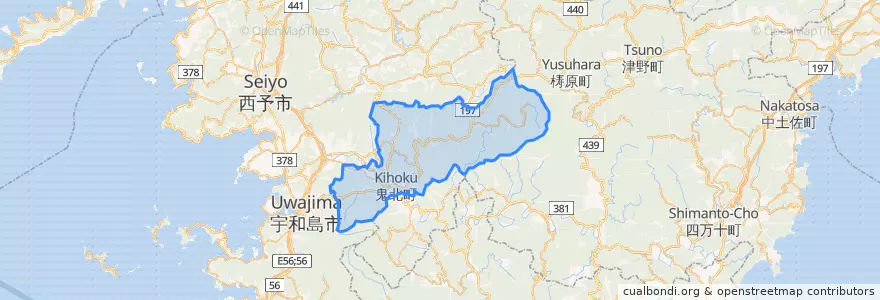 Mapa de ubicacion de 鬼北町.