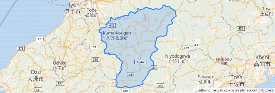 Mapa de ubicacion de 久万高原町.