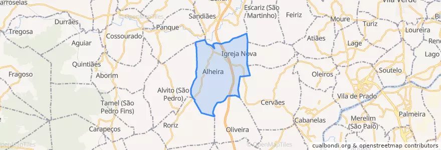Mapa de ubicacion de Alheira e Igreja Nova.