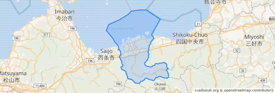 Mapa de ubicacion de 新居浜市.