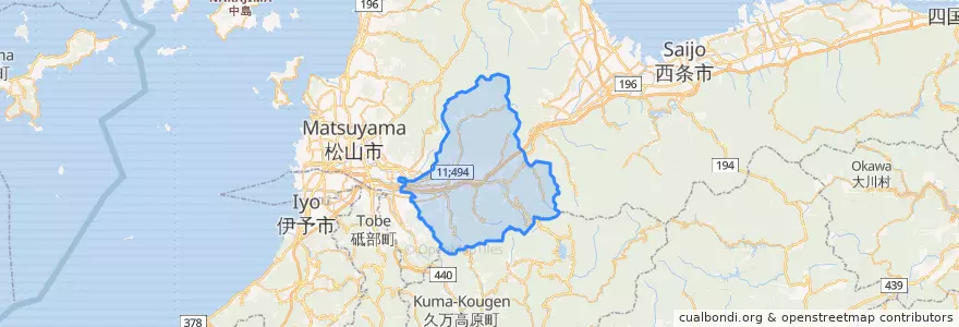 Mapa de ubicacion de 東温市.