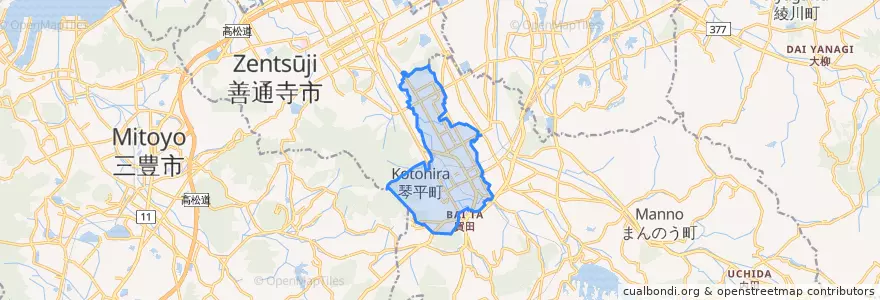 Mapa de ubicacion de 琴平町.