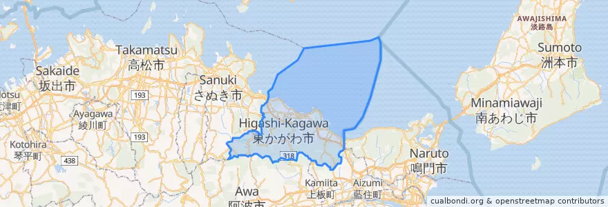 Mapa de ubicacion de 東かがわ市.