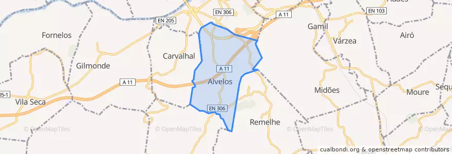 Mapa de ubicacion de Alvelos.