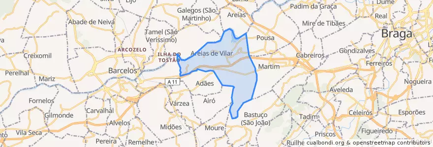 Mapa de ubicacion de Areias de Vilar e Encourados.