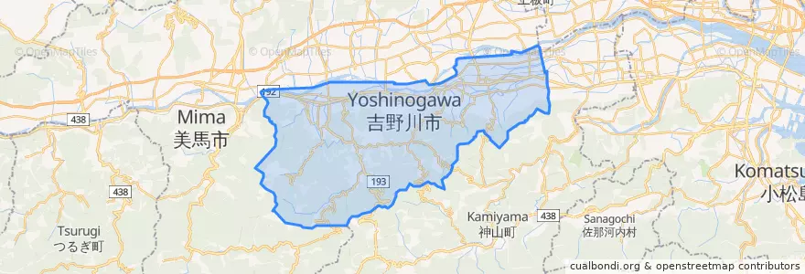 Mapa de ubicacion de 吉野川市.