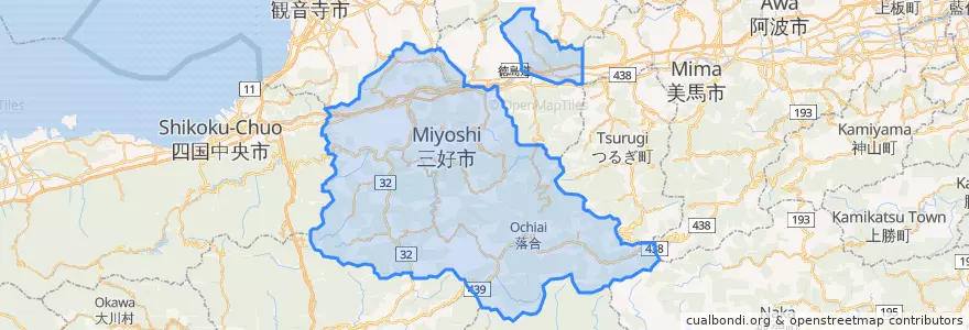 Mapa de ubicacion de 三好市.