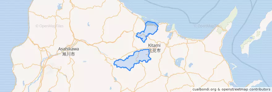 Mapa de ubicacion de 常呂郡.