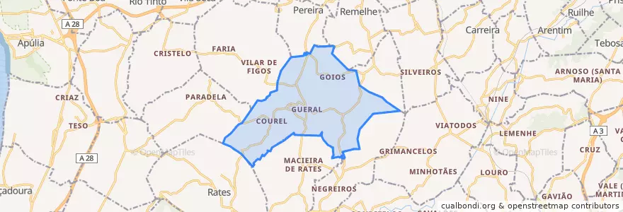 Mapa de ubicacion de Chorente, Góios, Courel, Pedra Furada e Gueral.