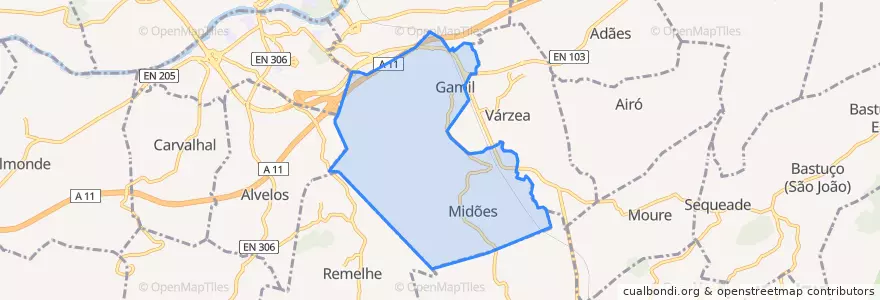 Mapa de ubicacion de Gamil e Midões.