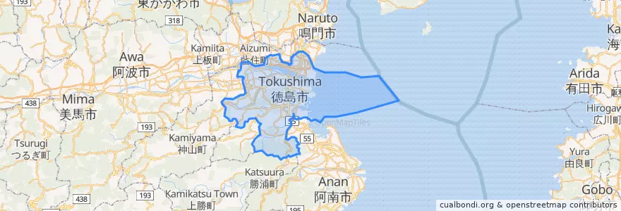 Mapa de ubicacion de 徳島市.