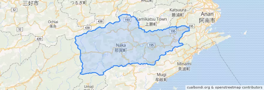Mapa de ubicacion de 那賀町.