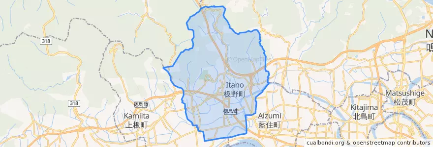 Mapa de ubicacion de 板野町.