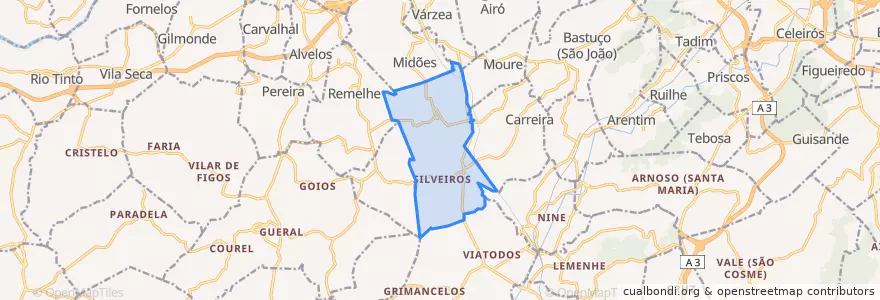 Mapa de ubicacion de Silveiros e Rio Covo (Santa Eulália).