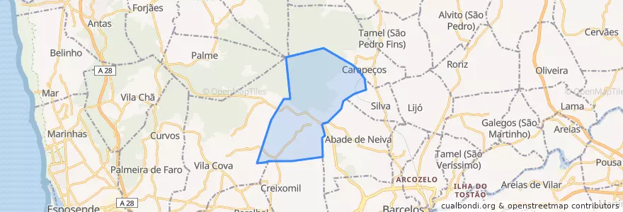 Mapa de ubicacion de Tamel (Santa Leocádia) e Vilar do Monte.