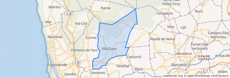 Mapa de ubicacion de Vila Cova e Feitos.