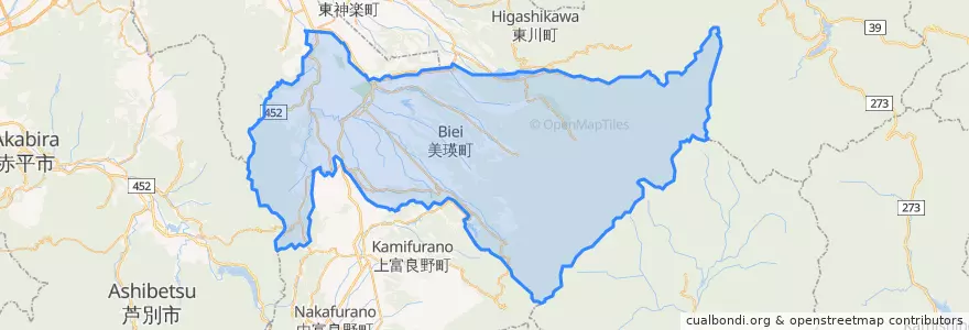 Mapa de ubicacion de 美瑛町.