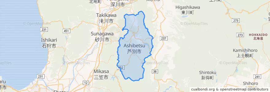 Mapa de ubicacion de 芦別市.