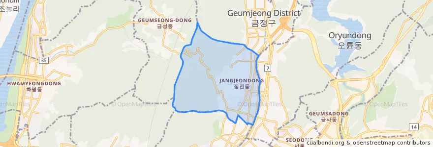 Mapa de ubicacion de 장전동.