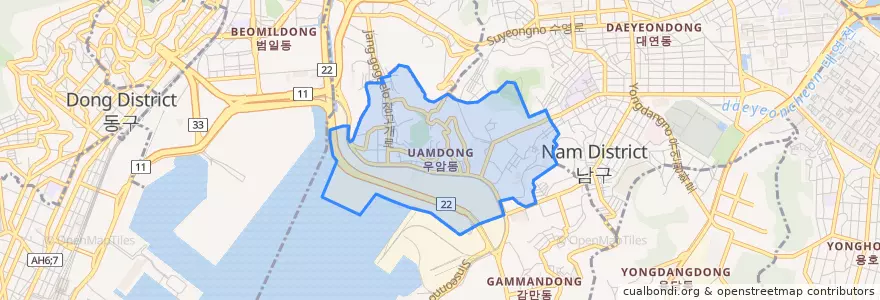 Mapa de ubicacion de 우암동.
