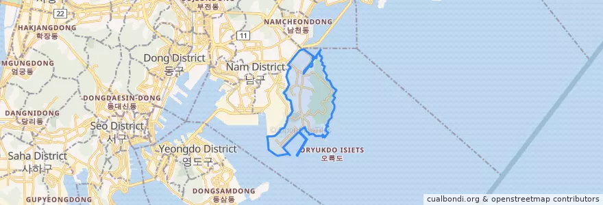 Mapa de ubicacion de 용호동.