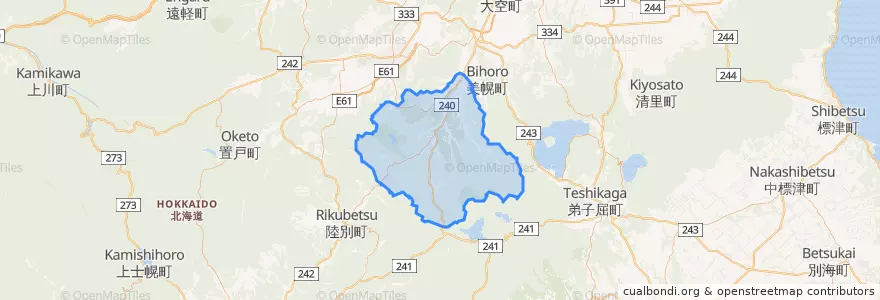 Mapa de ubicacion de 津別町.