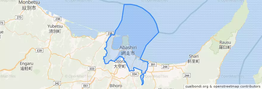 Mapa de ubicacion de 網走市.