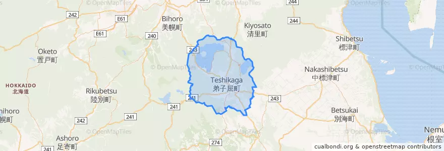 Mapa de ubicacion de 弟子屈町.