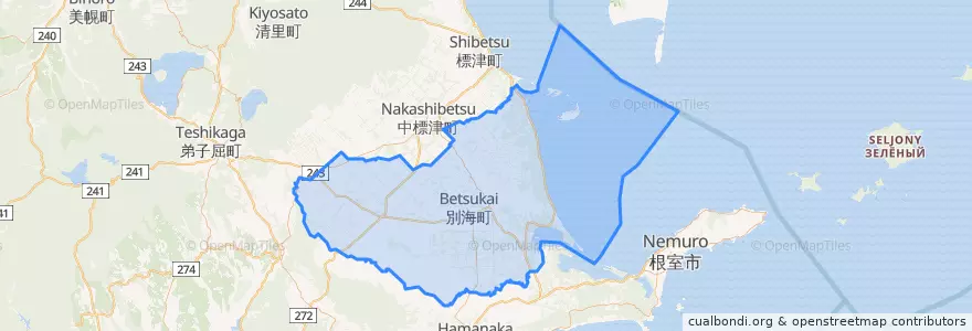 Mapa de ubicacion de 野付郡.