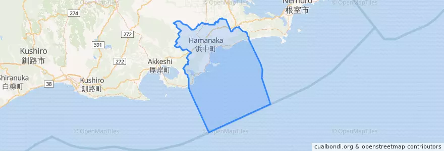 Mapa de ubicacion de 浜中町.