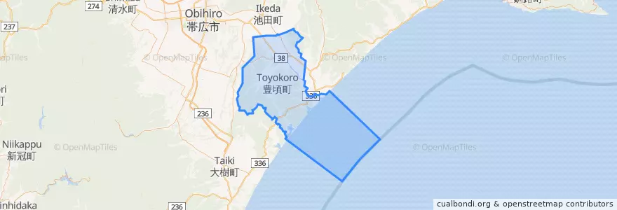 Mapa de ubicacion de 豊頃町.