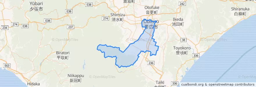 Mapa de ubicacion de 帯広市.