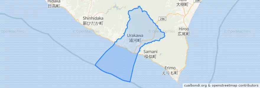 Mapa de ubicacion de 浦河町.