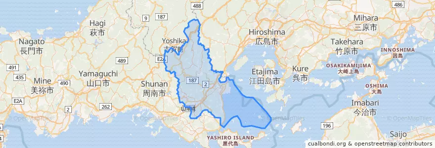Mapa de ubicacion de Iwakuni.