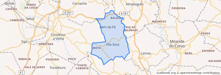 Mapa de ubicacion de Vila Seca e Bem da Fé.