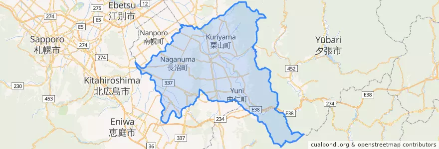 Mapa de ubicacion de 夕張郡.