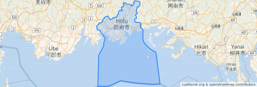 Mapa de ubicacion de 防府市.