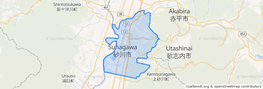 Mapa de ubicacion de 砂川市.