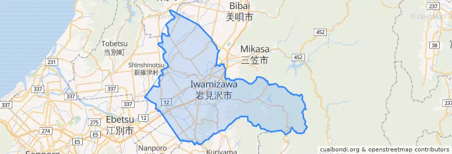 Mapa de ubicacion de 岩見沢市.