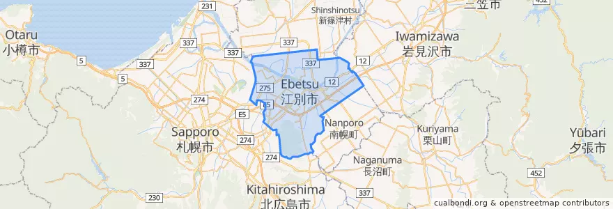 Mapa de ubicacion de 江別市.