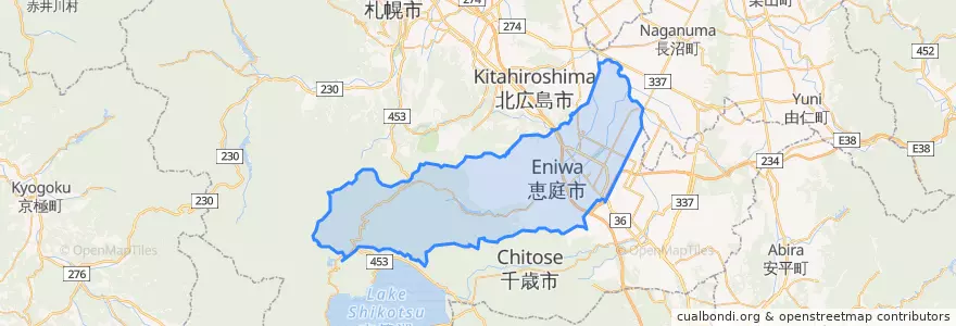 Mapa de ubicacion de 恵庭市.