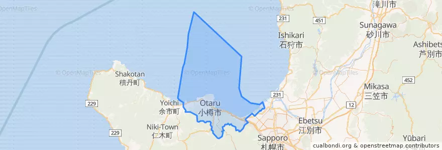Mapa de ubicacion de 小樽市.