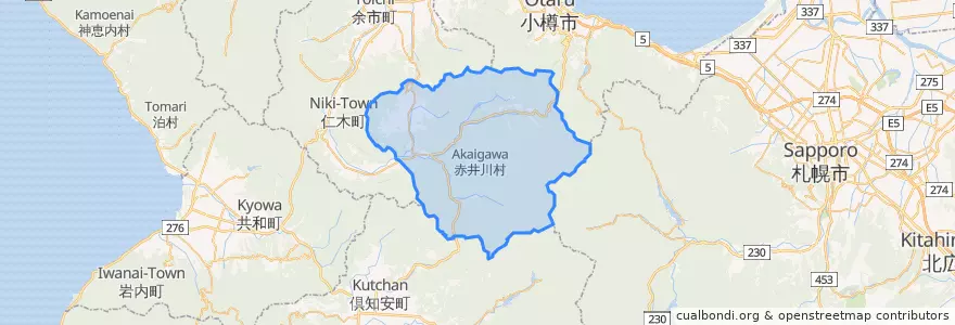 Mapa de ubicacion de 赤井川村.