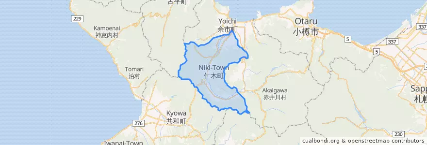 Mapa de ubicacion de 仁木町.
